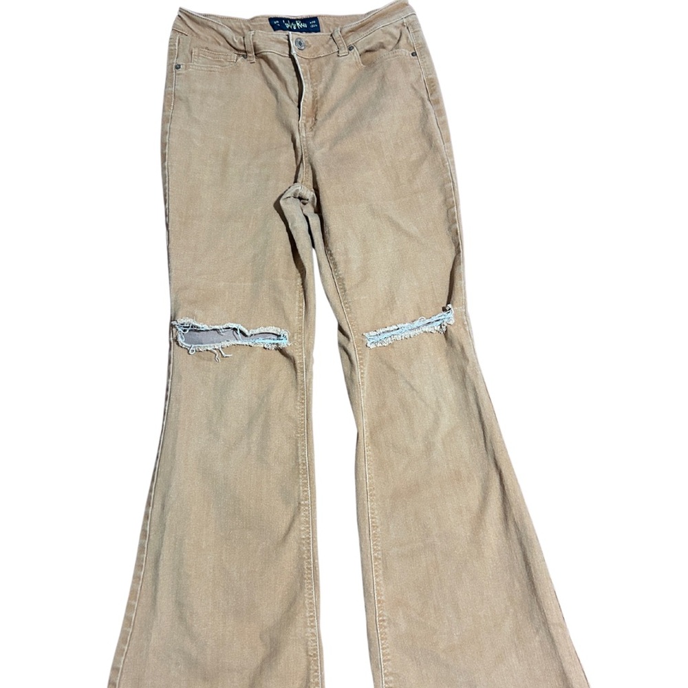 Indigo Blue Flare Jeans with Ripped Knees